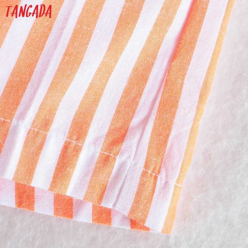 Tangada Women Vintage Pink Striped Shorts Strethy Waist Pockets Female Retro Casual Pantalones QJ157 210724