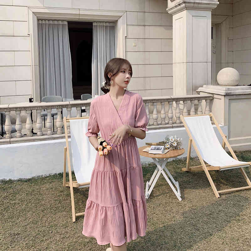 S-XL Plus Size Summer Girls Boho Party pink Female Vintage Dress oversize Short Sleeve Women Dresses Robe Vestido 210417Z