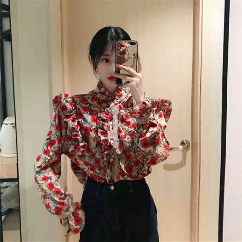 Chiffon shirt spring retro all-match temperament lace edge floral Regular Polyester Broadcloth Print Button 210603, Red
Chiffon shirt spring retro all-match temperament lace edge floral Regular Polyester Broadcloth Print Button 210603, Red