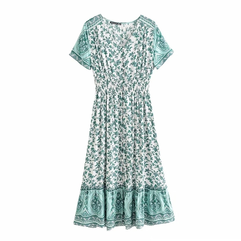 women summer fresh long dress chic V-neck floral Short sleeve female Slim Party holidays 210524, Light green
women summer fresh long dress chic V-neck floral Short sleeve female Slim Party holidays 210524, Light green