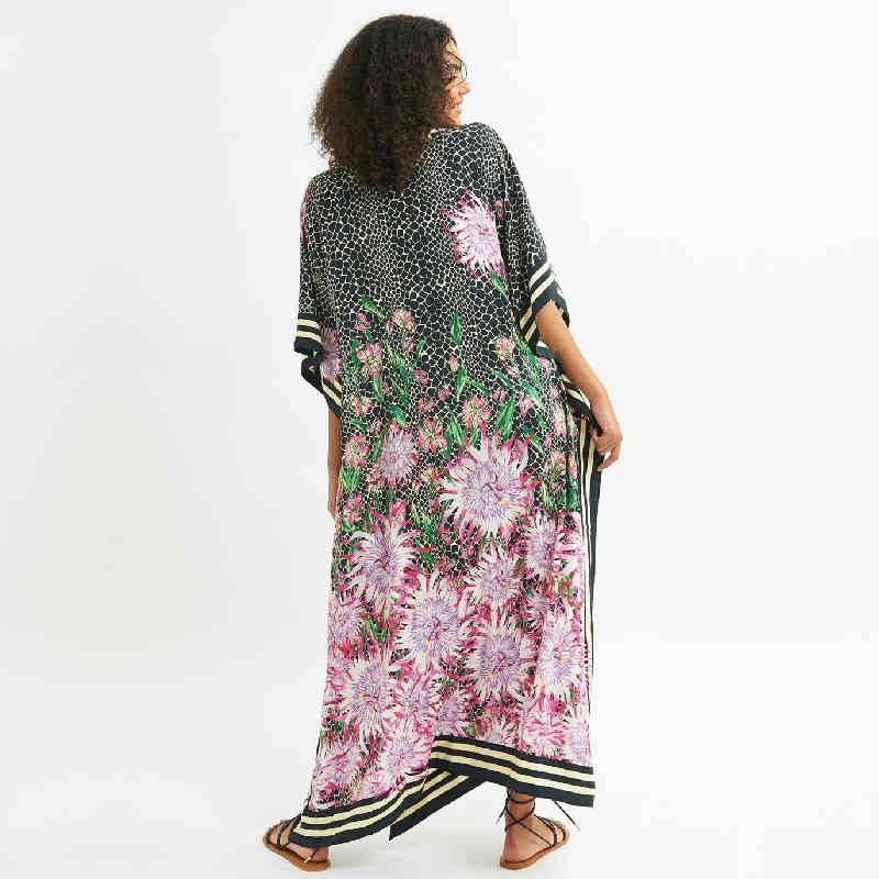 Multicolored Bikini Cover-ups Sexy V-neck Half Sleeve Boho Summer Beach Dress Plus Size Beachwear Swimsuit Cover Up Q1088 210420