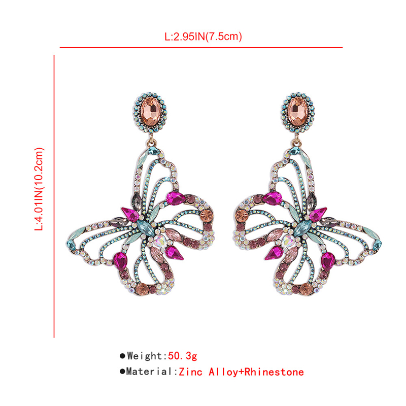 Big Statement Butterfly Studs Earring Baroque Women Colorful Rhinestone Diamond Drop Earrings Gifts Fashion Animal Design Street Party Charm Jewelry A