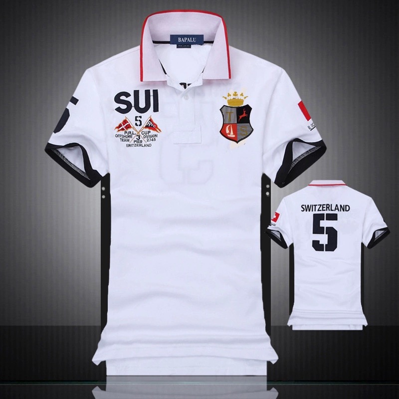2024 Wholesale summer sailing men's sports shirt t-shirt stand-up collar men's youth short-sleeved t-shirt swiss whiteS-5XL