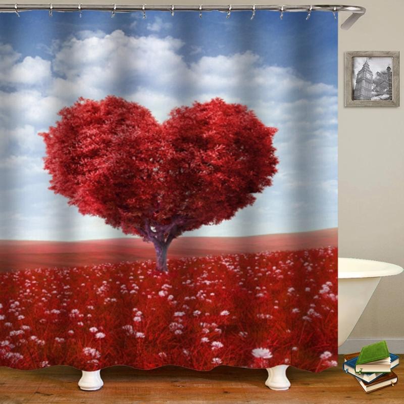 Fashion 3d Love Tree Shower Curtains Color Plants Bathroom Curtain Flower Leaves Landscape Waterproof Bath With Hooks