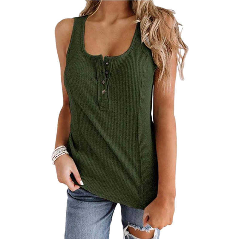 Sleeveless Tank Top Women Summer U-neck Button Woman Casual Ribbed Crop Sexy 90s Female Loose s for Streetwear Black 210604