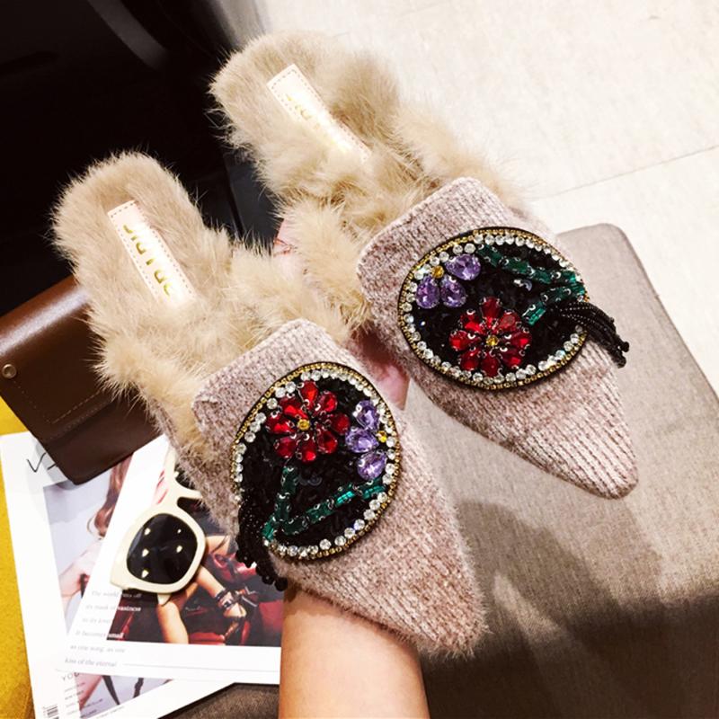 Womens Pointy Toe Real Fur Furry Mules Slipper Slides Flats Rhinestones Crystal Shoes Warm Winter Snow Black Pink Slippers
Womens Pointy Toe Real Fur Furry Mules Slipper Slides Flats Rhinestones Crystal Shoes Warm Winter Snow Black Pink Slippers