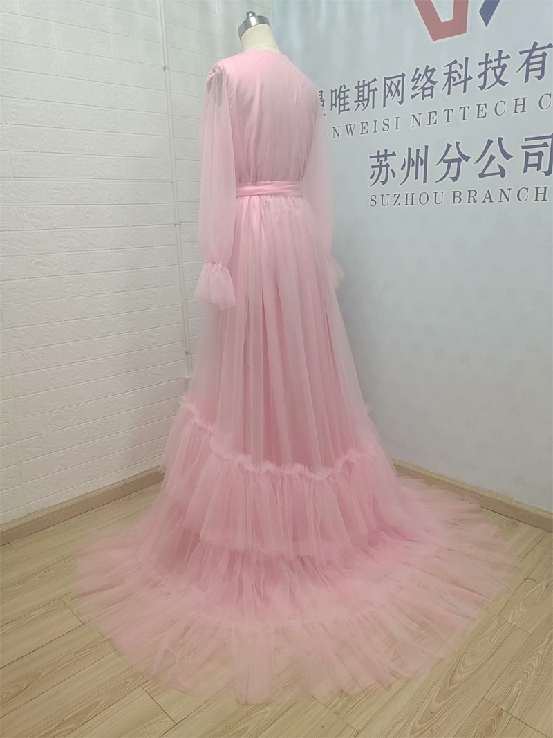 Real Image Pink Ruffles Long Pregnant Women Robe Soft Chiffon A-line Puffy Tulle Dress Maternity Photoshoot Vestido