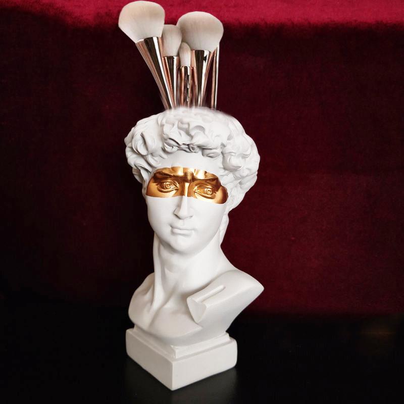 Vases Northern Europe Resin Vase Home Decoration Flower Pot Pen Holder Makeup Brush Storage Box European Head Sculpture Model