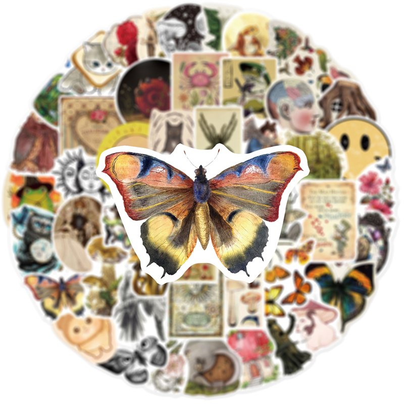 50pcs/Lot Waterproof Retro Design Stickers Animal Plant DIY Graffiti Decals For Notebook Luggage iPad Phone Scooter Car Guitar Games Skateboard Gift D