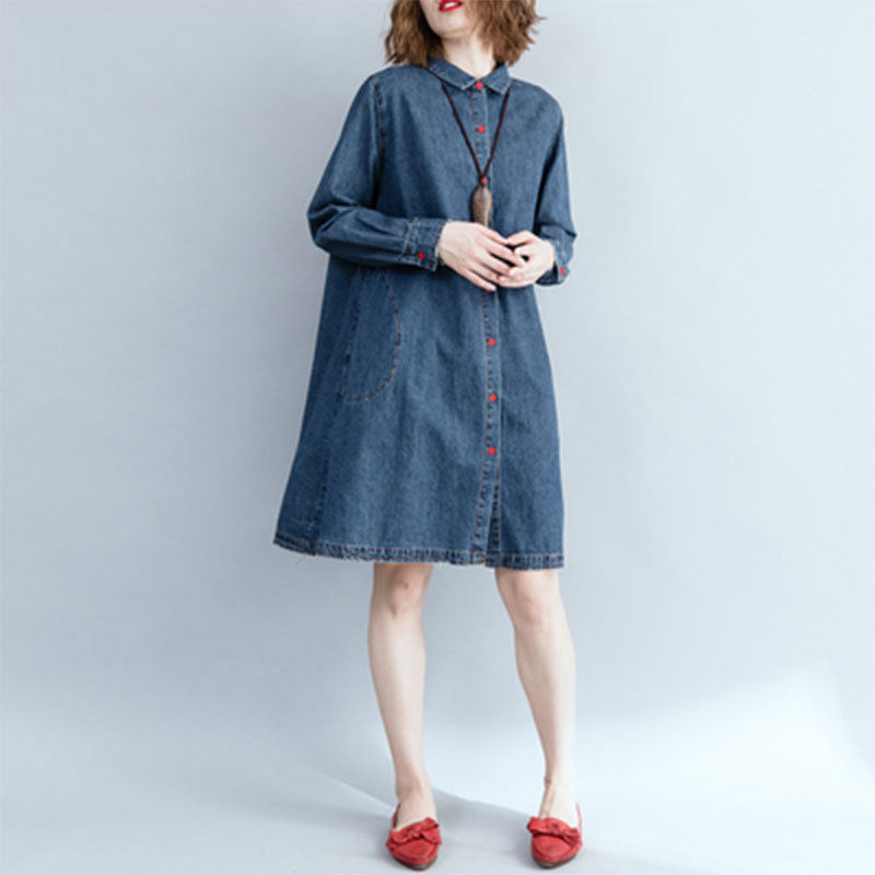 Arrival Autumn Korea Fashion Women Turn-down Collar Loose Denim Shirts All-matched Casual Long Blouses Big Size M585 210512