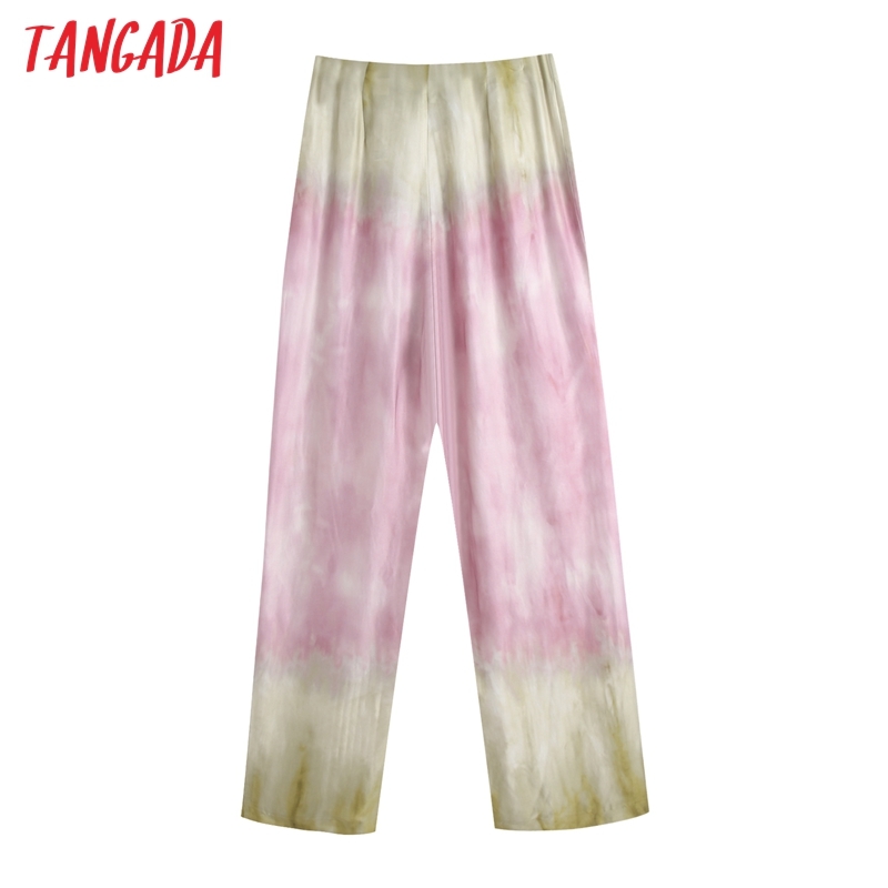 Women Chic Fashion Tie-dye Print Wide Leg Pants Vintage High Waist Size Zipper Female Trousers Mujer BE400 210416