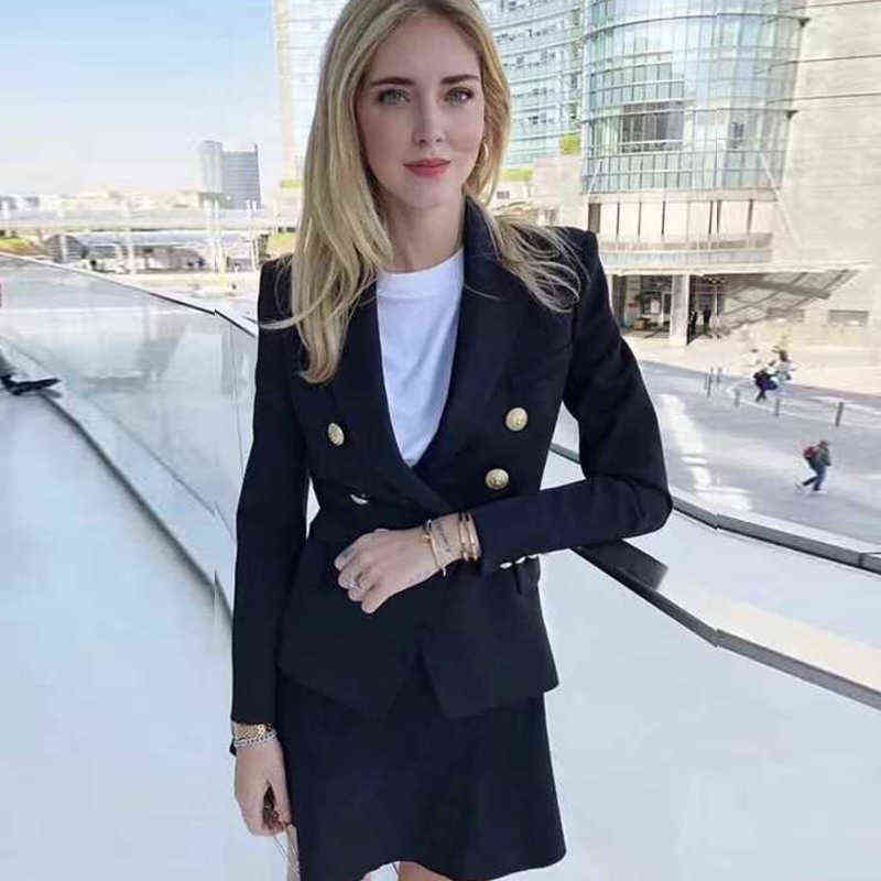 Green Blue Yellow Black White Blazer Women Office Formal Double Breasted Buttons s High Quality Drop Ship 211122