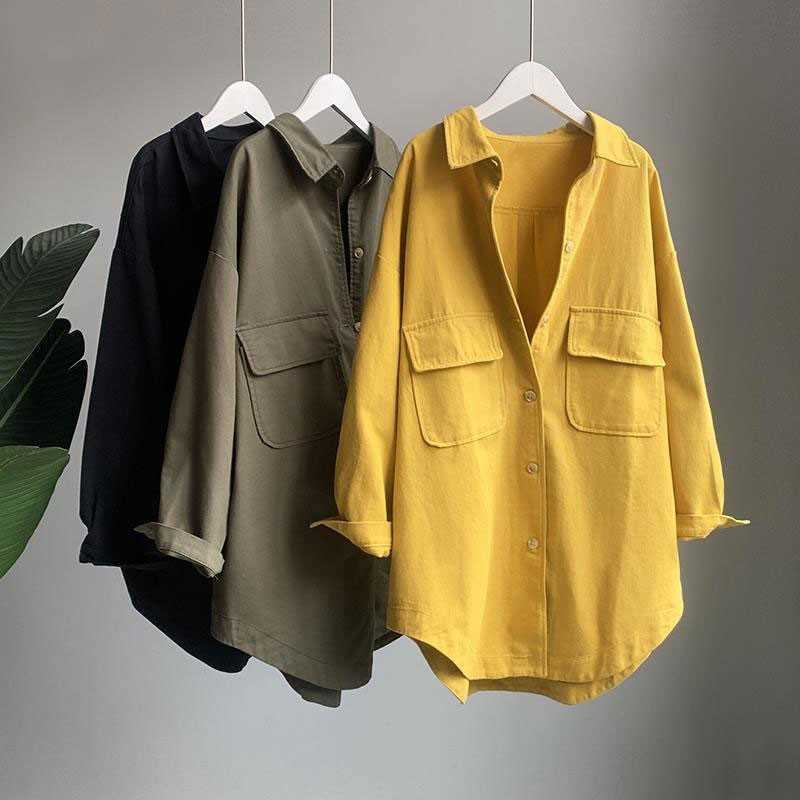 Spring Autumn Korea Fashion Women Long Sleeve Turn-down Collar Loose Shirts Double Pocket Cotton Blouses Femme Tops V57 210608, Yellow
Spring Autumn Korea Fashion Women Long Sleeve Turn-down Collar Loose Shirts Double Pocket Cotton Blouses Femme Tops V57 210608, Yellow