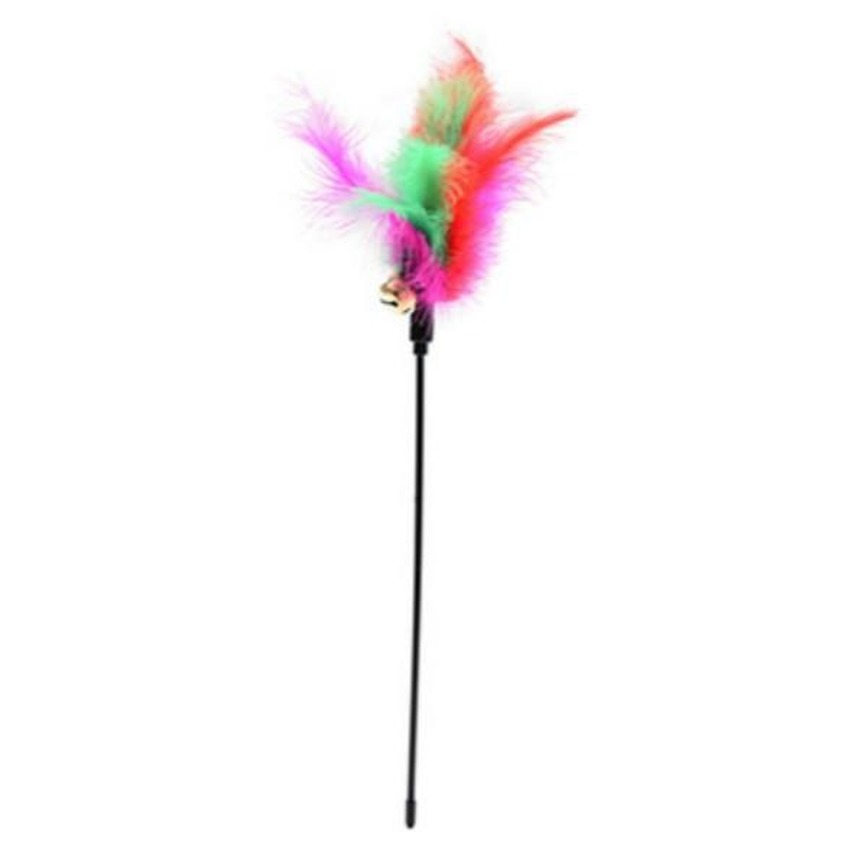 24 Hours Shipping Chirstmas Cat Toys Kitten Pet Teaser 38cm Turkey Feather Interactive Stick Toy With Bell Wire Chaser Wand C0610G02