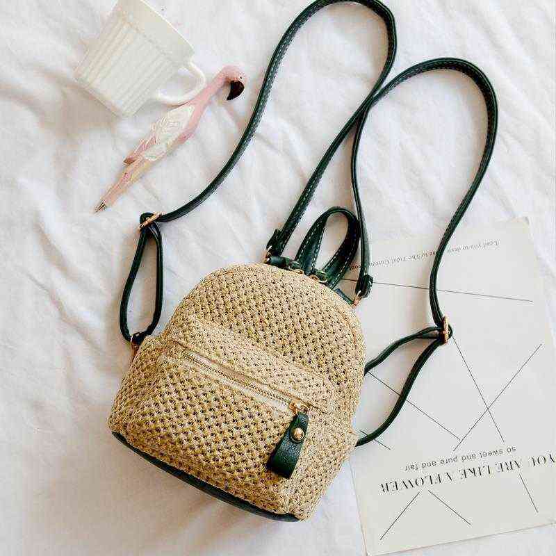 Casual Straw Women Backpacks Wicker Woven Travel Bag Beach Rattan Purses Mini Straw Backpack Female Sac 2021 Y1105