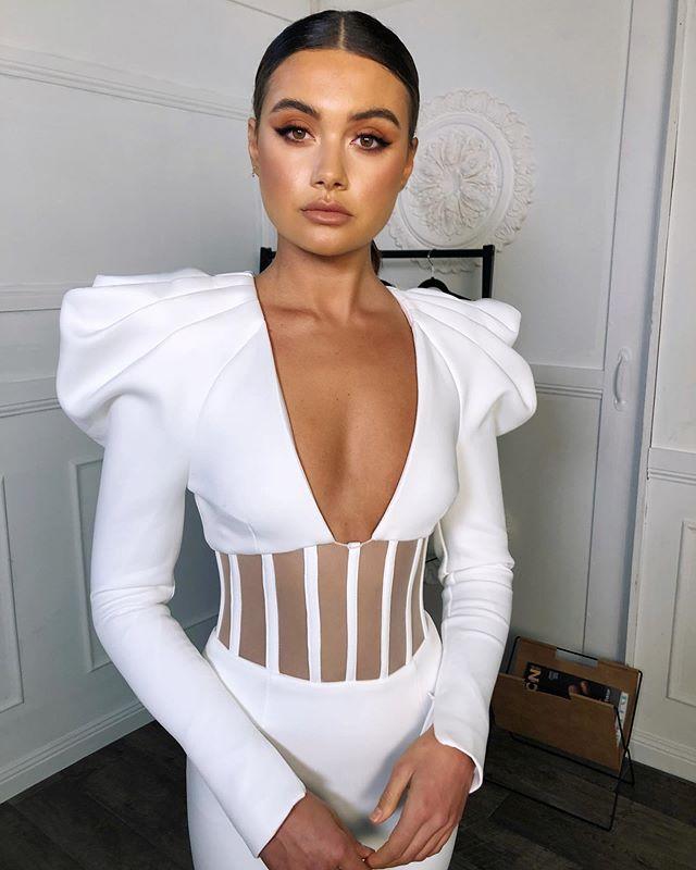 Arrival Women White V Neck Long Sleeve Bodycon Celebrity Evening Party Bandage Dress Wholesale Casual Dresses