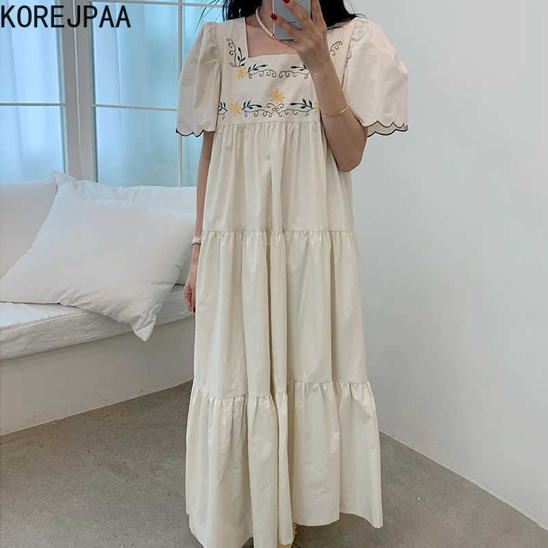 Korejpaa Women Dress Summer Ladies French Slimming Square Collar Embroidered Flowers Loose Puff Sleeve Ruffled Vestidos 210526, White
Korejpaa Women Dress Summer Ladies French Slimming Square Collar Embroidered Flowers Loose Puff Sleeve Ruffled Vestidos 210526, White