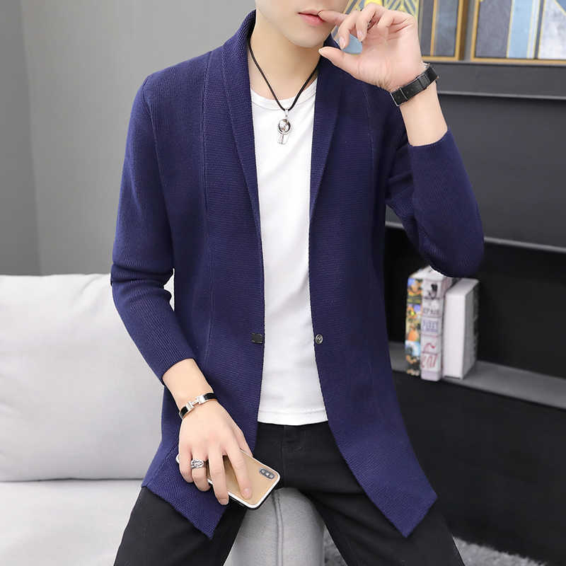 Mens Autumn And Winter Sweaters Men's X-long Knitted Sweaters Jackets Men Long Style Cardigan Solid Color Sweatercoat 210818
