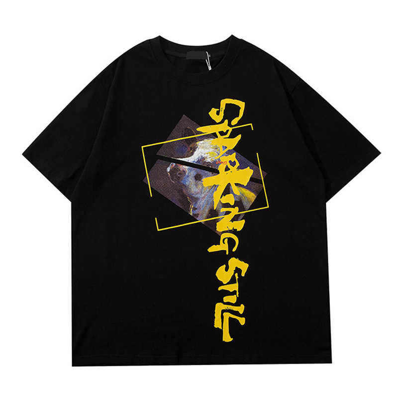 Print Hip Hop Tee Shirts Summer Round Neck Hipster T-shirt Black Grey 2colors 210603
