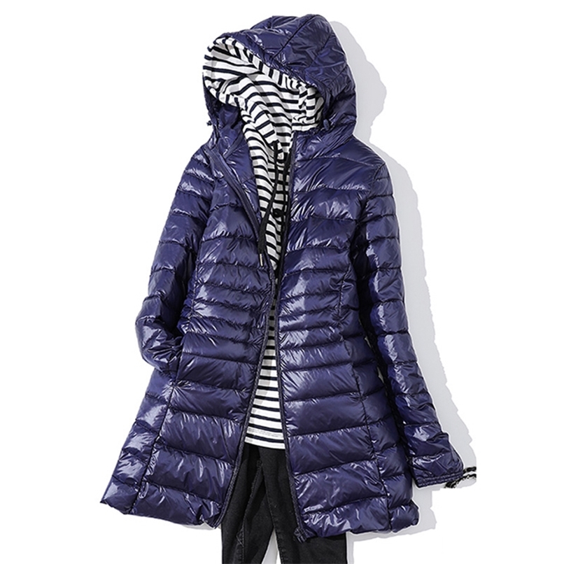 7XL Plus Size Long Down Jacket Women Winter Ultra Light Down Jacket Women With Hooded Down Coat Female Big Size Coats 210918