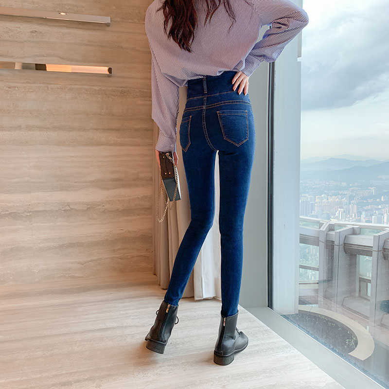 Plus size S5XL high waist Stretch jeans women slim skinny Streetwear Pencil denim pants Spring female Washed big 210922