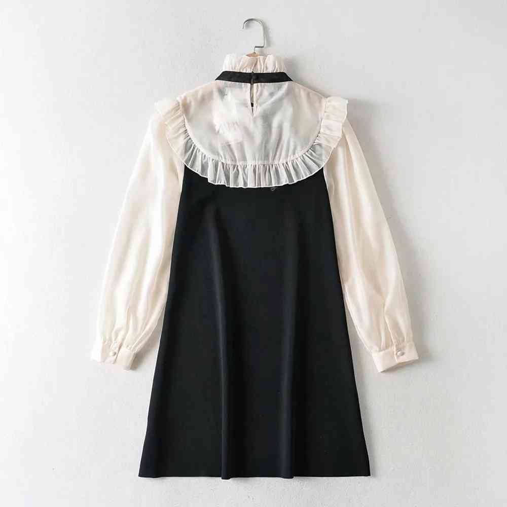 vintage elegant ruffle bow mini dress women sweet long sleeve party dresses casual sexy korean vestidos 210521