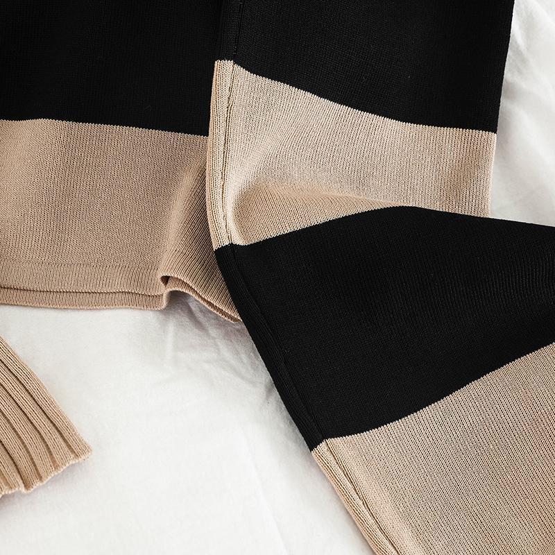 2PCS Set Women Knitted Pullovers Sweater Halter Stripe Knit Jumper Tops + Wide Leg Long Pants Suits Tracksuits 210506