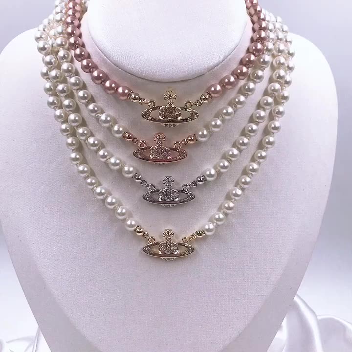 High Quality Saturn Pendant Beaded Pearl Choker Pearl Planet Orb Necklace, Silver 
High Quality Saturn Pendant Beaded Pearl Choker Pearl Planet Orb Necklace, Silver