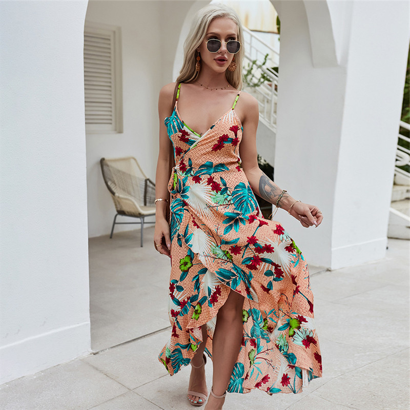 2021 Spring New Bohemian Spaghetti Strap Floral Women Sexy V Neck Holiday Style Dress Ladies High Waist Summer Dresses, Coral red
2021 Spring New Bohemian Spaghetti Strap Floral Women Sexy V Neck Holiday Style Dress Ladies High Waist Summer Dresses, Coral red