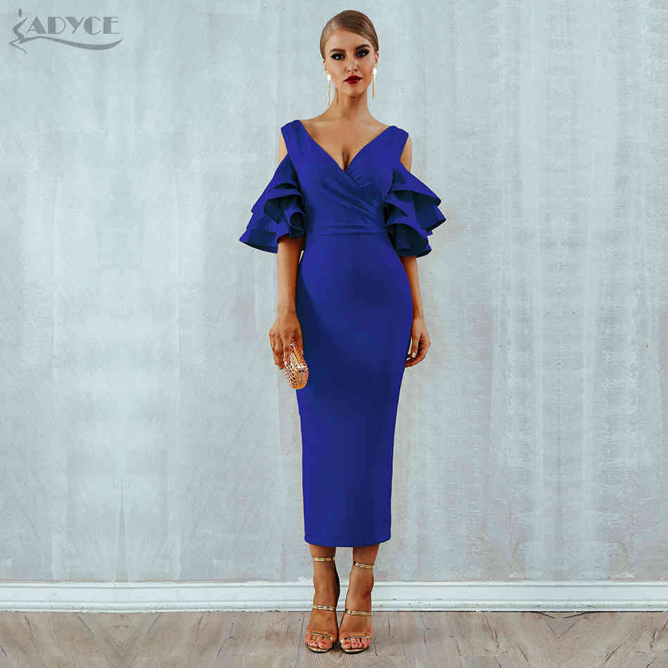 Summer Apricot Red Women Bodyco Club Dress Sexy V Neck Ruffle Butterfly Short Sleeve Midi Celebrity Party Dresses 210423