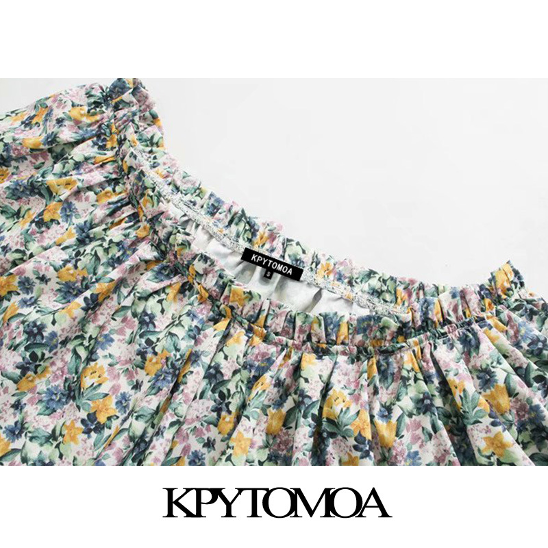 Women Chic Fashion Floral Print Ruffled Midi Dress O Neck Short Sleeve Irregular Female Dresses Vestidos 210420