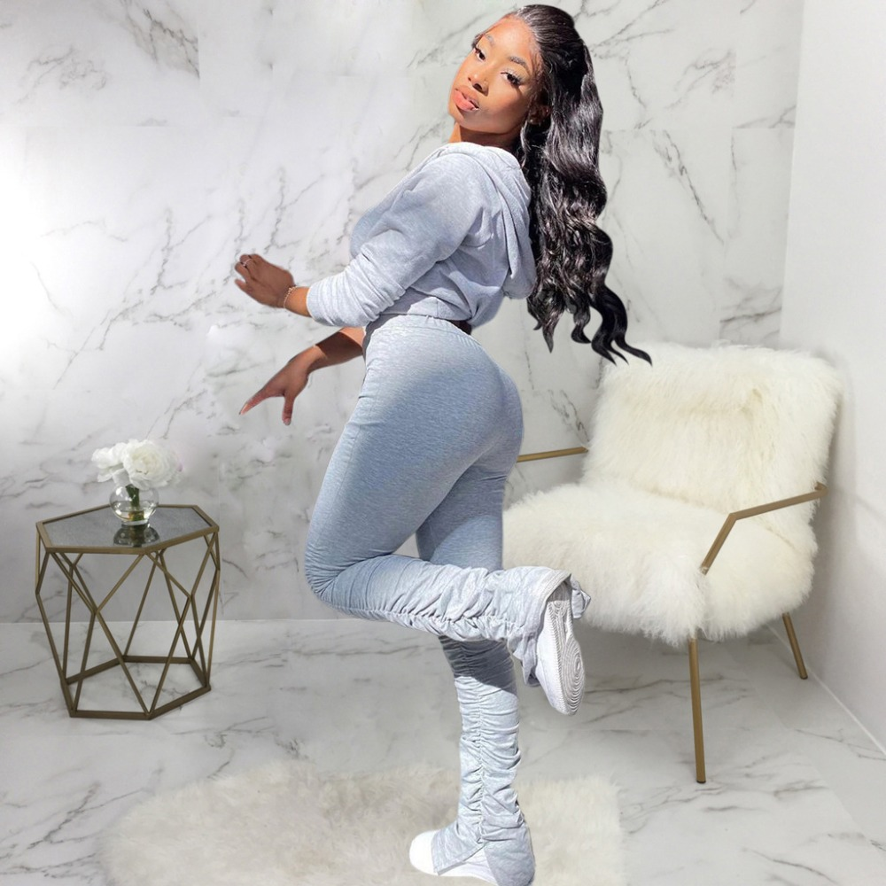 Women's Winter Tracksuits Sets: Crop Hoodies+Stacked Pants Suits (Color And Material Details) B4