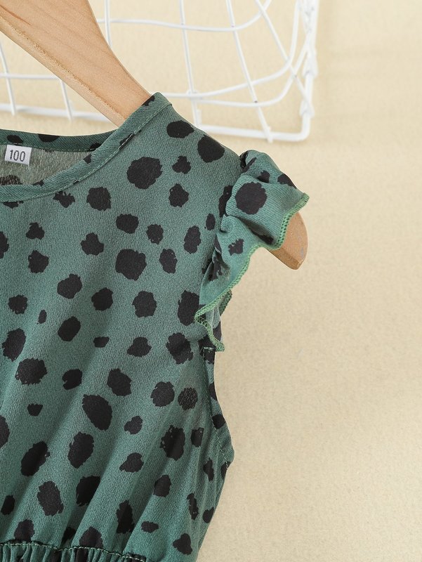 Toddler Girls Dalmatian Print Ruffle Sleeve Shirred Waist Dress SHE R250424