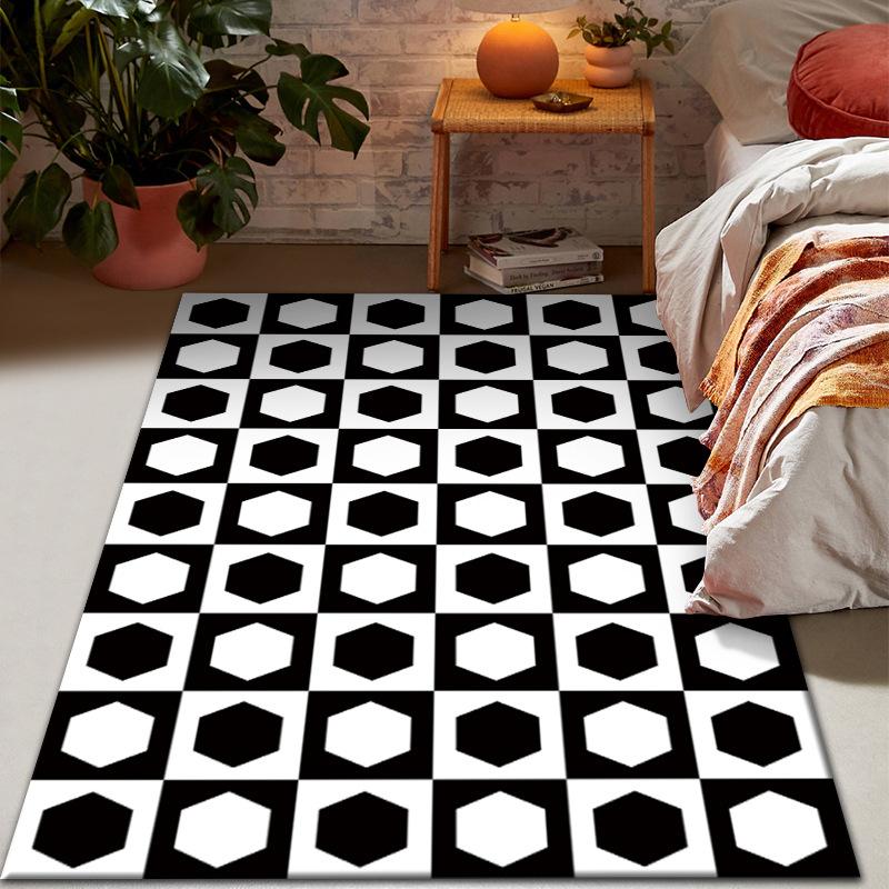 Carpets Checkerboard Carpet Living Room Coffee Table Pad Visual 3D Printing And Dyeing Black White Grid Vortex Floor
Carpets Checkerboard Carpet Living Room Coffee Table Pad Visual 3D Printing And Dyeing Black White Grid Vortex Floor