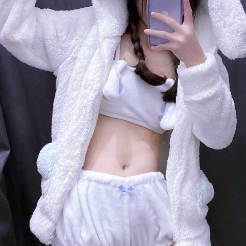 Sexy Bunny Girl Cow Cosplay Outfit White Pink Cute Anime Panties Roleplay Maid Costume Soft Velvet Sleepwear Kawaii Lingerie New Y0913