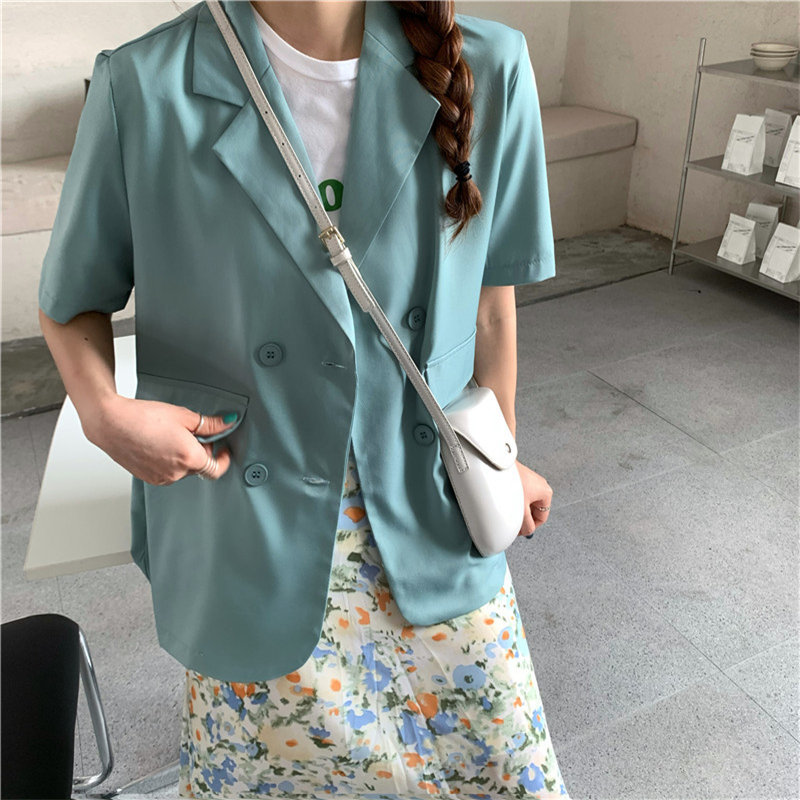 OL Tops All Match Thin Brief Women Short Sleeves Solid Minimalist Sunscreen Coats Summer Loose Office Lady Blazers 210421