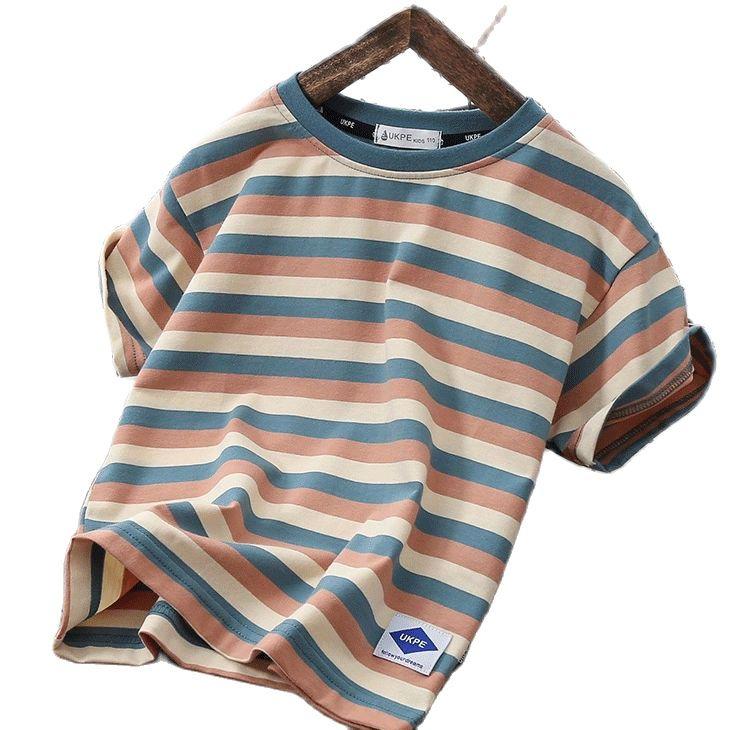 T-shirts Children's Clothing Cotton Short-sleeved Summer Style 2021 Boys Round Neck Top Striped T-shirt P4760, Blue
T-shirts Children's Clothing Cotton Short-sleeved Summer Style 2021 Boys Round Neck Top Striped T-shirt P4760, Blue