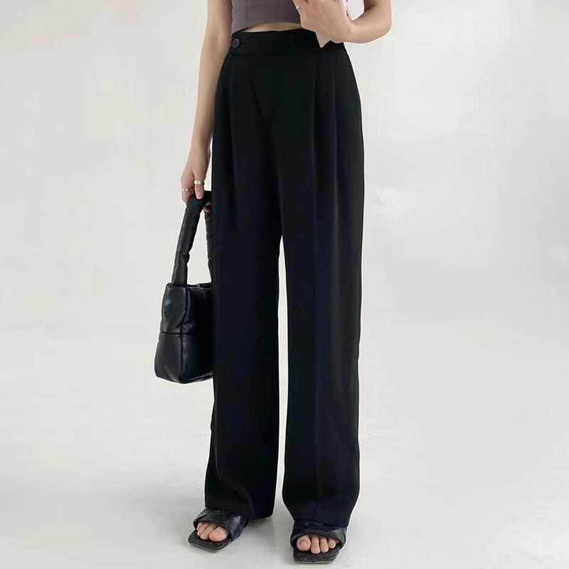 Work Solid Casual Plus Size Pants Straight OL Minimalist Loose All Match High Waist Wide Leg Women Trousers 210421