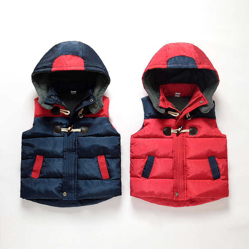 Winter Warm 3-11 12 Years Teenager Christmas Gift Thickening Outerwear Coat Color Patchwork Hooded Vest For Kids Boys Girls 210529