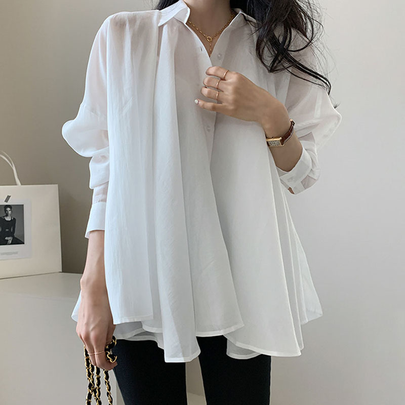 Lucyever Spring Summer Loose Women Shirts White Button Long Sleeves Office Blouse Ladies Casual Turndown Collar Shirt 210521