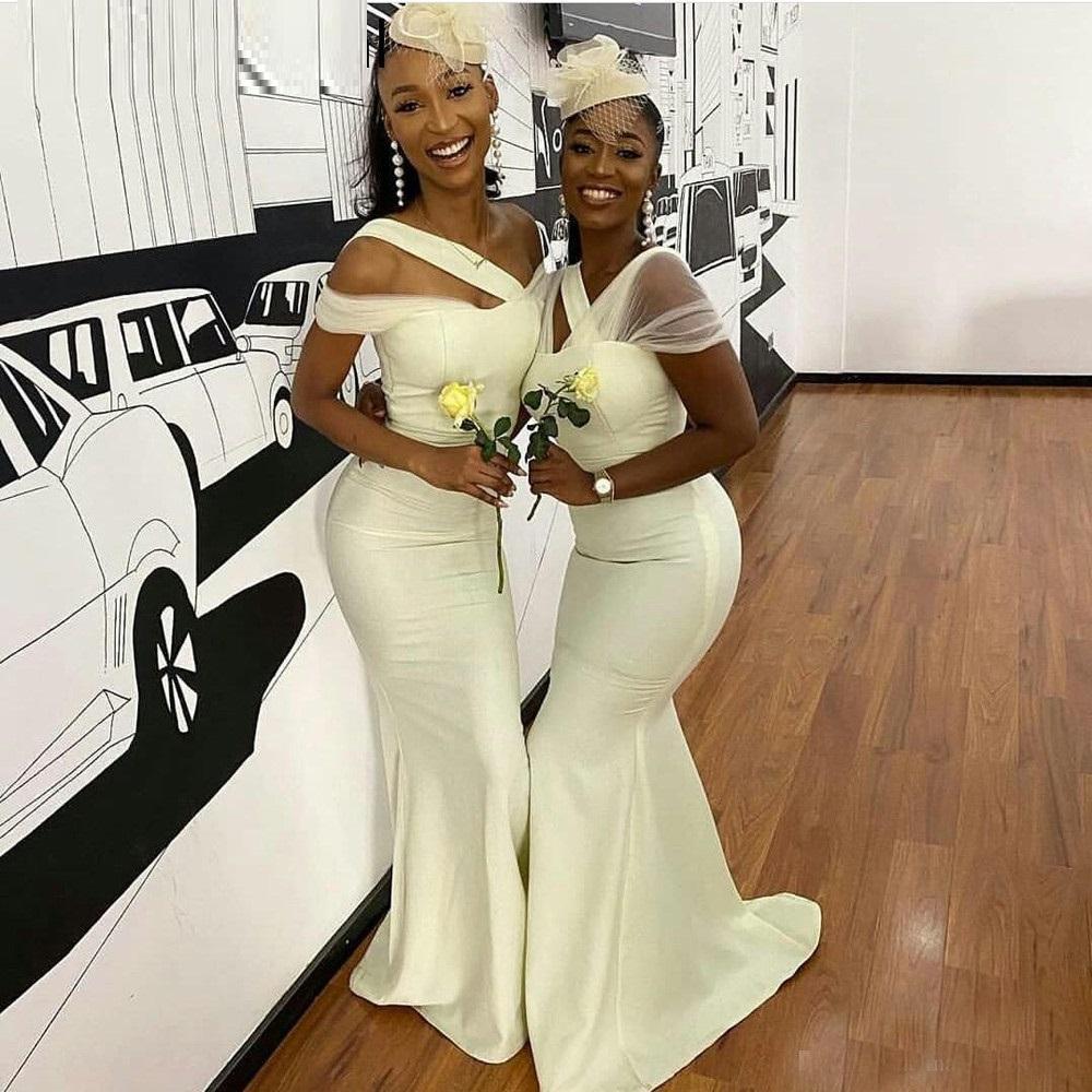 Bridesmaid Dresses Ivory Mermaid African One Shoulder Strap Tulle Cap Sleeves Floor Length Custom Made Maid Of Honor Gown Party Vestidos