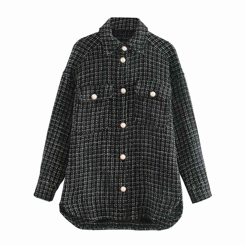 Tweed Women Vintage Oversize Plaid Shirts Spring-Autumn Chic Ladies Streetwear Loose Shirt Elegant Female Outfit Girls 210430