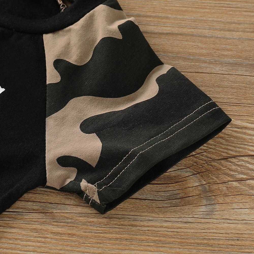 Summer 2-piece Baby Toddler Boy Letter Print Camouflage Tee and Shorts Set Clothing 210528