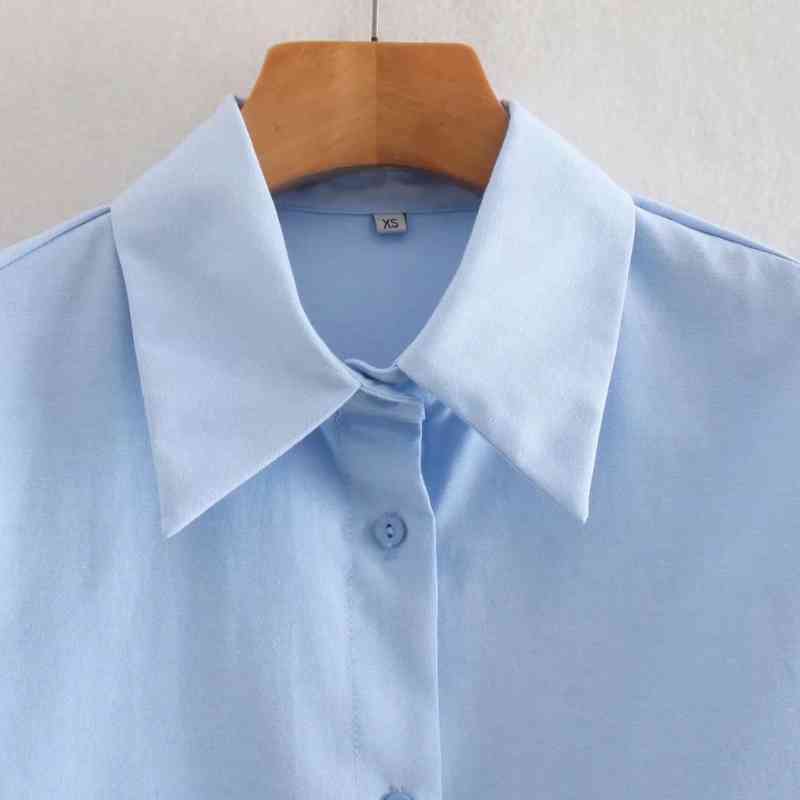 Spring Women Loose Blue Blouse Female Turndown Collar Long Sleeve Shirt Office Lady Tops Blusas S8696 210430
