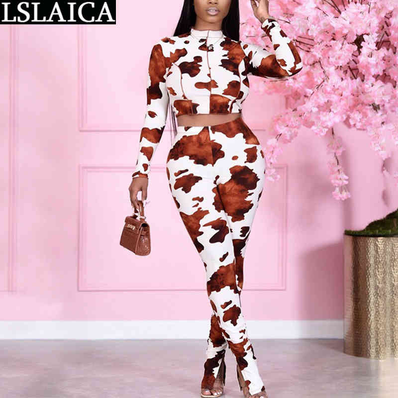 Clothing Women Exposed Navel Fashion 2 Piece Sets Womens Outfits Elastic Waist Pullover O-Neck Casual Conjuntos De Mujer 210520