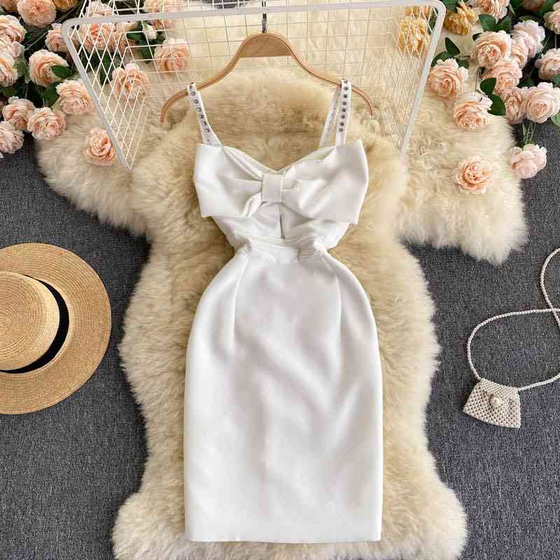 Fashion Women's Dress Summer Spaghetti Strap Bow knot V-neck Sleeveless Mini Dress Sexy Party Club Dress Vestidos 210515