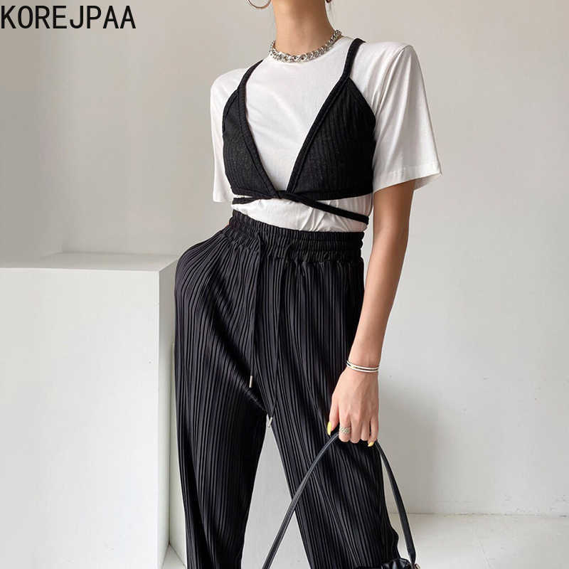 Korejpaa Women Sets Summer Ladies All-Match Round Neck Short-Sleeved T-Shirt Wrapped Chest Vest High-Waisted Wide-Leg Slack 210526
Korejpaa Women Sets Summer Ladies All-Match Round Neck Short-Sleeved T-Shirt Wrapped Chest Vest High-Waisted Wide-Leg Slack 210526