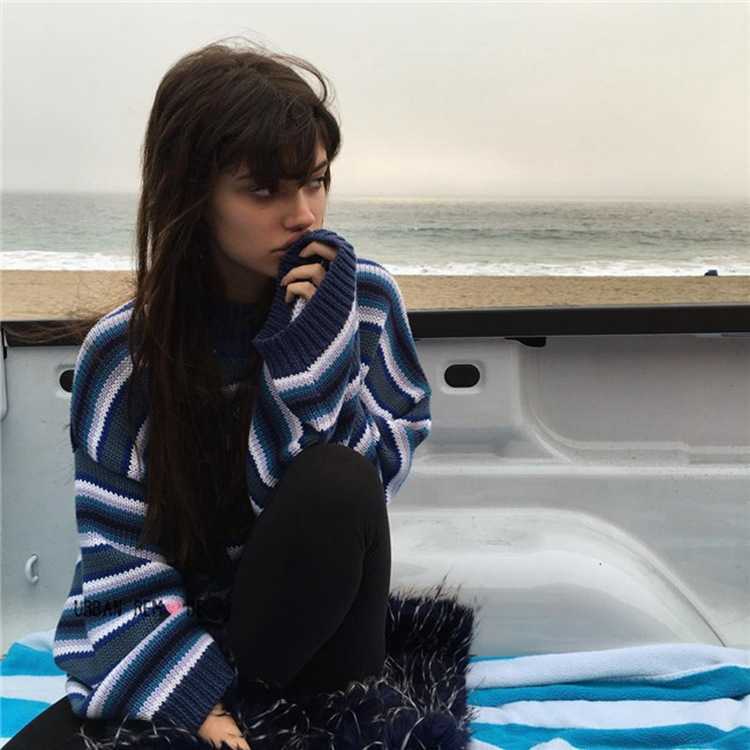 Harajuku Striped Shirt Cotton Pullover Cute High Street Women Sweaters and Pullovers Long Sweater 210714