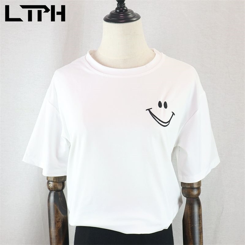 LTPH Simple Casual Plus Size Clothes women t-shirt Fashion Smiley Embroidered Shirt White Loose All-match tops Summer 210423, Black;gray
LTPH Simple Casual Plus Size Clothes women t-shirt Fashion Smiley Embroidered Shirt White Loose All-match tops Summer 210423, Black;gray