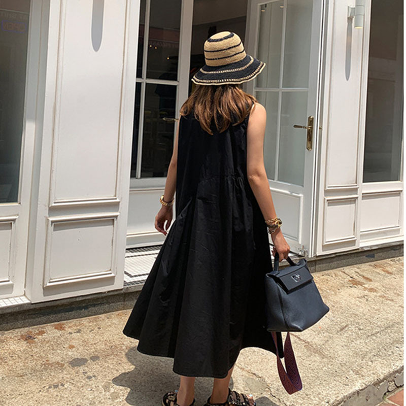 Casual midi Dress Sleeveless Korean loose show thin irregular A-line temperament fashion summer women's 210526